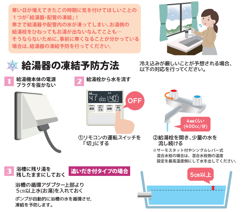 給湯器の凍結予防方法